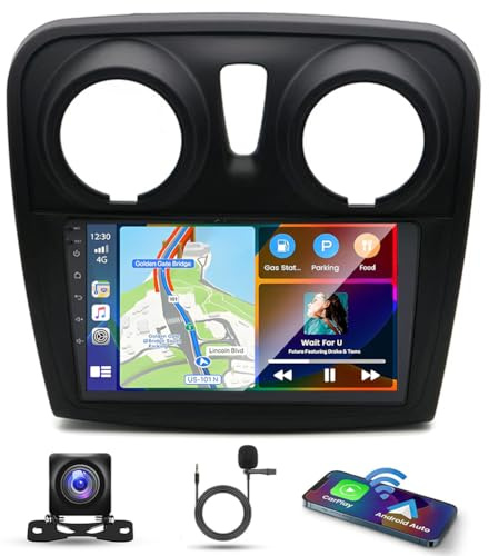 9 Inch Android 14 Car Stereo for Dacia Sandero Logan II 2012-2020 IPS Touch Screen 2 Din Car Radio Receiver w/Wireless Carplay Android Auto GPS Navi Bluetooth Wifi HiFi BT SWC Backup Camera, 2+32G