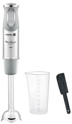 Moulinex Quickchef DD65ADES Mixeur plongeant + spatule, pied métallique, 1000 W, 10 vitesses, verre doseur 800 ml, lames Powelix, gris