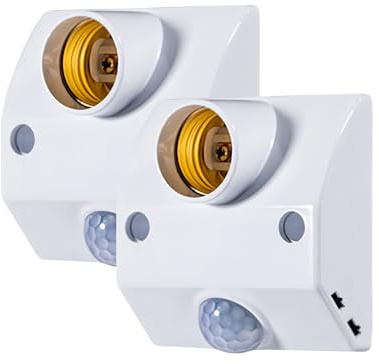 Clearhill Lot de 2 douilles lumineuses à détecteur de mouvement, culot E27 à visser pour installation externe avec capteur infrarouge, retard réglable, pour couloir, cave, garage