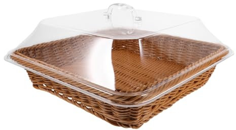 SOIMISS Con Tapa Transparente y Asa Cesta Tejida De Imitación Ratán para Almacenamiento De Frutas y Snacks Cesta De Mesa Versátil para Hogar y Oficina