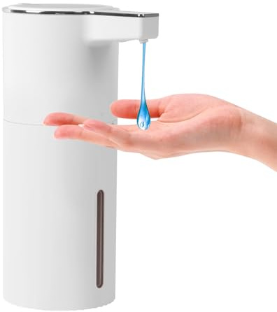 Longzhuo Distributore automatico di sapone in schiuma senza contatto, con sensore automatico, dispenser a 4 velocità per bagno, cucina, uso pubblico (Bianco, Spessore)