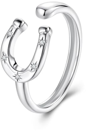 ZUOHUI Bague ouverte réglable en forme de fer à cheval en argent sterling 925 – Bague empilable for femme, idéale au quotidien, for un anniversaire ou un mariage.