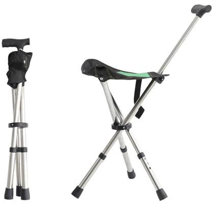 King Mills Lightweight Portable Stools for Adults Heavy Duty, Adjustable Walking Chair for Adults, Anti-Slip Cane Seat Walking Stick Folding Seat 250 Lbs Above Ideal for Camping & Hiking
