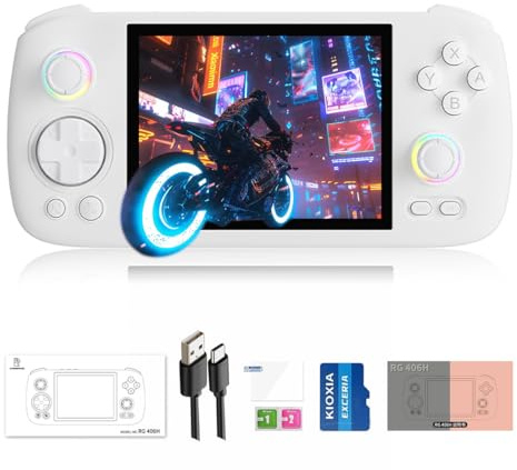 Eipol RG406H Retro Handheld Game Console, 4 pollici Touch Screen Supporto 1080 DP Output, Android 13 Sistema Unisoc T820 Processore, 128G TF Card 5000mAh Batteria Nero (Bianco)
