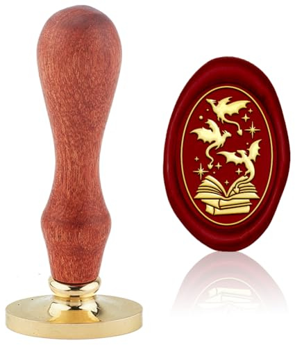 Hobbspring Drachen Wachssiegel Stempel Austauschbare Umschläge DIY Siegel Stempel Magisches Buch Retro Ovaler Messingkopf Holzgriff Für Schulanfangsparty Einladungskarte Weinpakete Zurück zur Schule
