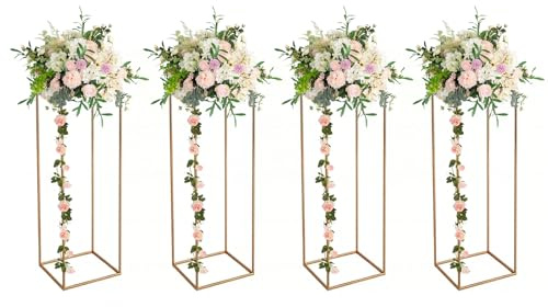 Aptliton 4Pcs Column Wedding Flower Stand, 80cm Gold Vase Stand for Wedding Centrepieces Decorations, Metal Frame with Acrycle Panel Display Rack for Table Centrepieces Party Home Decorations