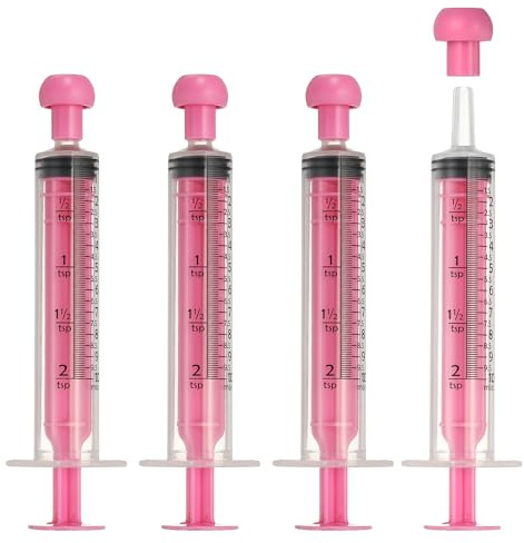 sourcing map Siringhe per l'alimentazione con tappo, siringhe in plastica per l'alimentazione di animali domestici, strumento di misurazione senza ago, 10 ml, (rosa, 4 pezzi), destinate a cani/gatti