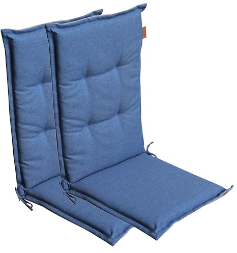 LILENO HOME Gartenstuhl Auflagen [2er Set - Hochlehner] in Blau - Bequeme | Liegen als Sitzauflagen für Gartenmöbel - Stuhlkissen für Gartenstühle und Klappstühle BAR