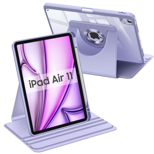 Fintie Fodral 360 grader roterbart för iPad Air 11 tum M3 (2025)/M2 (2024), iPad Air 5./4. Generation 10,9 tum – vridbart skyddsställ, transparent baksida med pennhållare, (lila)
