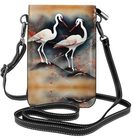 Ouyniei Två japanska kranar som flyger traditionell målning tryck liten mobiltelefon crossbody-väskor telefon handväska byte plånbok flera fickor handväska