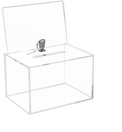 Zilimontt Boîte de donation en acrylique transparent avec serrure – Urne sécurisée pour collecte de fonds, vote, suggestions – Comprend un support pour panneau et 2 clés