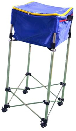 wisoolkic Caja de Almacenamiento de Pelotas Tenis Nailon Acero Inoxidable para Entrenamiento Tenis, Canasta béisbol sóftbol Gran Capacidad, Recipiente Almacenamiento con Altura, Azul, 76~96 cm