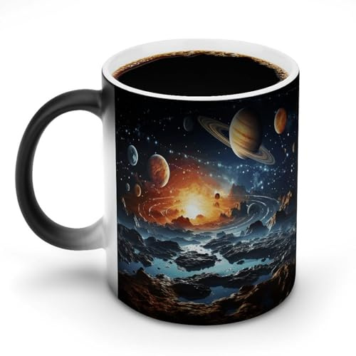 FodPand Planets Stars And Milky Way Galaxy Ceramic Mugs Cold Heat Color Changing Cup Personalized Novelty Coffee Mugs Funny Magic Mug Fashion Discoloration Mug Tea Cups for Daily Use Festival Gift