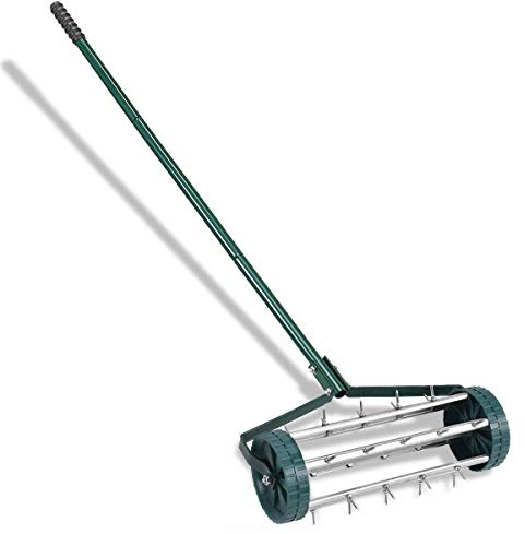 Goplus 18-Inch Rolling Lawn Aerator, Garden Yard Rotary Push Tine Spike Soil Aeration, Heavy Duty Aerator Lawn Tool, 40.5-Inch Handle