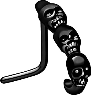 PIERCINGLINE Piercing de nez en acier chirurgical avec 3 têtes de mort, 6mm x 2.5mm, Acier chirurgical 316L, Sans pierre