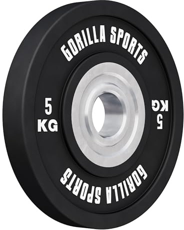 GORILLA SPORTS® Bumper Plates 5–25 kg, 50 mm, Gusseisen, gummiert | Einzeln, rutschfest sowie stoß- und kratzfest; Hantelscheiben, Gewichtsscheiben, Olympia-Hantelscheiben, Weight Plates
