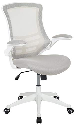 Flash Furniture Kelista Mid-Back Swivel Office Chair with Adjustable Lumbar Support and Seat Height, Ergonomic Mesh Desk Chair with Flip-Up Armrests, Gray/White