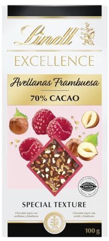 Lindt - Tablette Framboise Noisettes 70% de Cacao EXCELLENCE - Chocolat Noir - 100g
