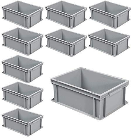 BRB 10x Euro-Stapelbehälter mit 2 Griffleisten, LxBxH 400x300x170 mm, 16 Liter, grau