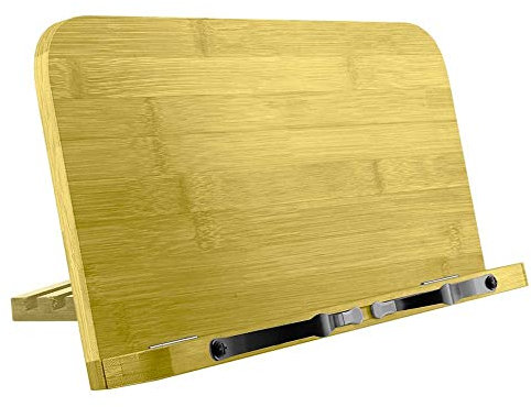 OcioDual Atril Soporte Madera Tamaño S con Pinzas Respaldo Ajustable Regulable Plegable para Libros de Cocina Tablets Partituras