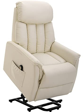 HOMCOM Poltrona Elettrica Alzapersone Reclinabile 145°, Pelle PU, Crema