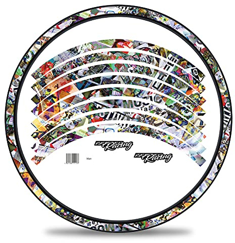 Finest Folia Set of 16 Wheel Rim Stickers for Bicycle Rims in Various Designs Complete Set for 27 Inch / 29 Inch Ebike Road Bike Mountain Bike MTB Balance Bike (No. 1 Stickerbomb, Matte)