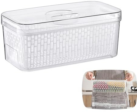 SOONHUA Fresh Food Storage Containers for Fridge, 2 Piece Set Fridge Storage Keep Fresh Produce Saver, Containers Draining Crisper with Strainers for Fruits Salad Vegetables