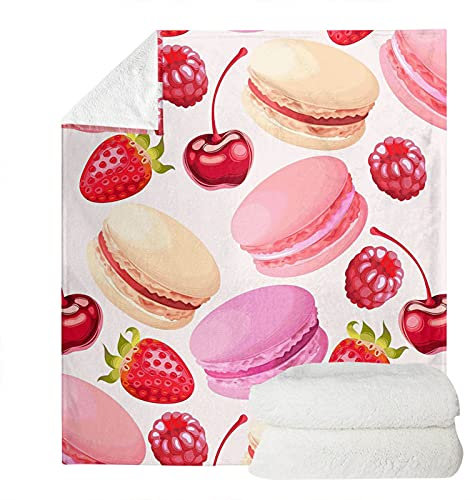 HUGS IDEA Weiche Decke Baumwolle Decken, Grundgröße & volle Größe, Dicke Fuzzy Shaggy Bettdecke, Sofakissen, Yogamatte und Kniedecke, Rosa Erdbeere Macaron - 3XL