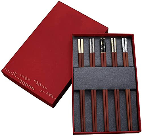 LIANGJUANG bacchette giapponesi bacchette sushi bacchette sushi bambini Set regalo di 5 paia di bacchette riutilizzabili, bacchette di drago cinese con bacchette di legno naturale per sushi noodle ris