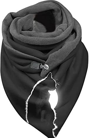 Schal Damen Baumwolle Halstuch Katze Drucken Winterschal Knopfleiste Dreieckschal Herbst Winter Frauen Schals Scarf Warme Bequem Schultertuch für Outdoor Kanpola