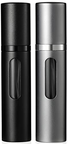 Travelofo Parfümzerstäuber Nachfüllbar, Leer Reise Parfüm Zerstäuber Mini Portable Sprühflasche mit Fenster für Unterwegs, 8ml (Schwarz & Grau)
