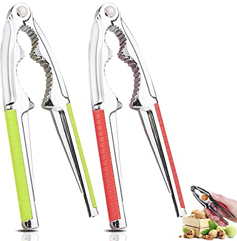 Forreen Casse Noix en Métal, 2 Pièces Casse-Noisettes Lourd Solide Durable Multifonctionnel Casse-Noix avec Poignée Anti Glissante pour Noix de Pécan Noyer Fruits de Mer Noix Brésil
