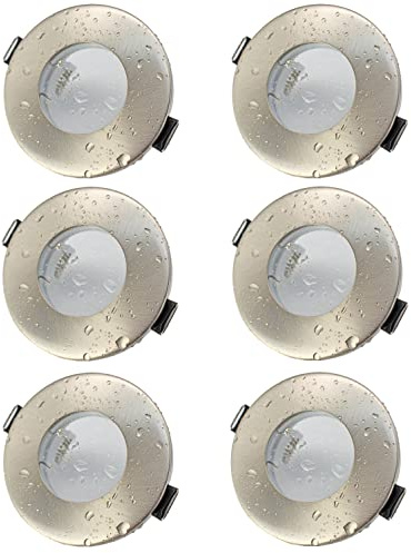 Allesgute 6er Einbaustrahler GU10 Set Feuchtraum Einbauleuchten Rahmen IP44 Rund 230V in Edelstahl gebürstet Optik Inkl. GU10 Fassung für LED oder Halogen(ohne Leuchtmittel)