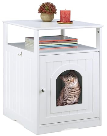 Relaxdays Katzenschrank, großer Eingang, mit Ablage, Rückseite mit Luftlöchern, HBT 64 x 48 x 53 cm, Katzenkommode, weiß | Rückseite mit Luftlöchern, HBT 64 x 48 x 53 cm, Katzenkommode