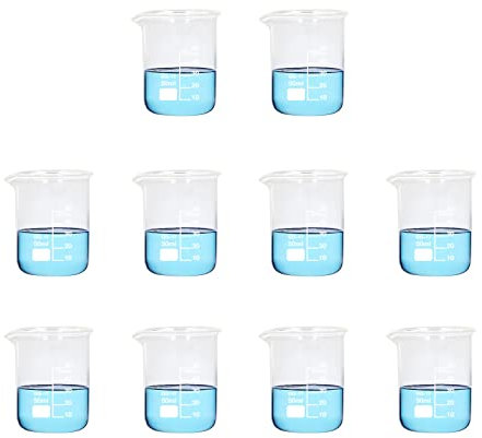 10 Pcs Bécher de Mesure en Verre Borosilicate 50Ml Béchers Gradués Transparents Volumétriques Verrerie de Laboratoire pour Fournitures de Cuisine de L'École de Laboratoire