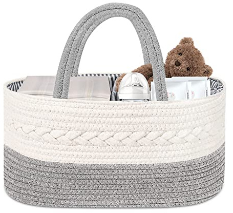 Moseem Windel-Caddy Organizer, Wickeltasche, Baby-Essentials für Neugeborene, multifunktionaler Windel-Caddy Organizer, tragbarer Aufbewahrungskorb für Kinderzimmer, mit wechselbaren Fächern, gewebtes
