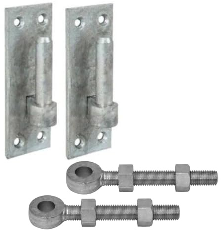 Gate Hinge Pin Bracket 12mm/16mm + Adjustable Eye Bolts 100/150mm Galvanised Pair for Hook & Bands Hinges (12mm PIN + 100mm Eye)