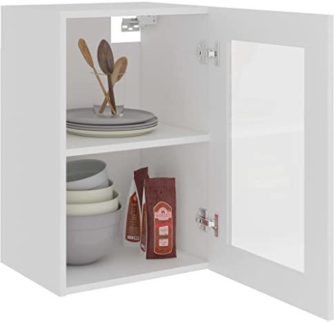 homiuse Hängeglasschrank Weiß 40x31x60 cm Küchenschrank Hängeschrank Küche Vorratsschrank Schrank Klein Apothekerschrank Küchenschränke Haushaltsschrank Kitchen Cabinet Wandschrank HäNgend Regales