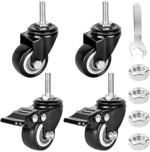 Lot de 4 roulette de meuble de 40 mm : vis M8 x 25 mm Roulettes fixes M8 et pivotantes pour charges lourdes et meubles 2 avec frein et 2 sans freins, 35 kg Rotation
