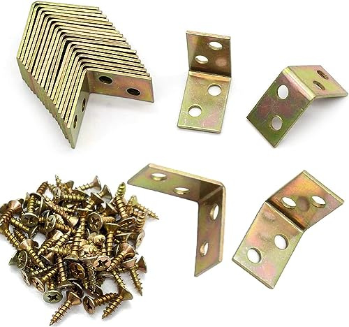 ATB-Foger 20 Stück Gelb Verzinkt Winkel Klammern 90 Grad Winkelverbinder Regal Unterstützung Mit Schrauben Wird für die Installation der Regalstütze(25 x 25 15 mm)