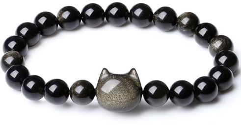 XIANNVXI Katze Armband Damen Armband Katzen 8mm Perlen Stein Armbänder Glück Kawaii Cute Katze Deko Spirituelle Esoterik Katze Geschenk Schmuck