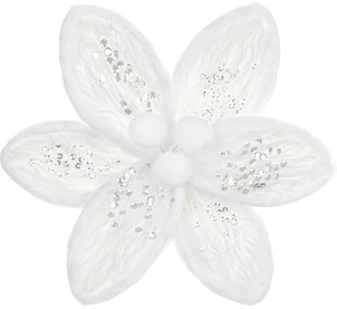 Hollyone 4 Stück Plüsch Weihnachten Blumen Deko 26cm, Groß Weihnachtsdeko Flauschig Weihnachtsbaumschmuck Blume, Weiß Weihnachtsblumen mit Pailletten für Hochzeit Weihnachtsbaum Neujahr Ornamente