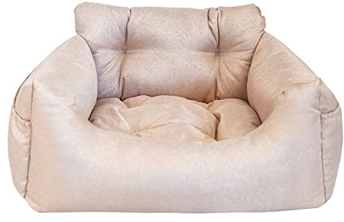 ALEjon Soft Pet Booster Autositz für kleine bis mittelgroße Hunde, Reisebett mit Schnellverschluss-Clip-Leine und Seitentasche – Beige