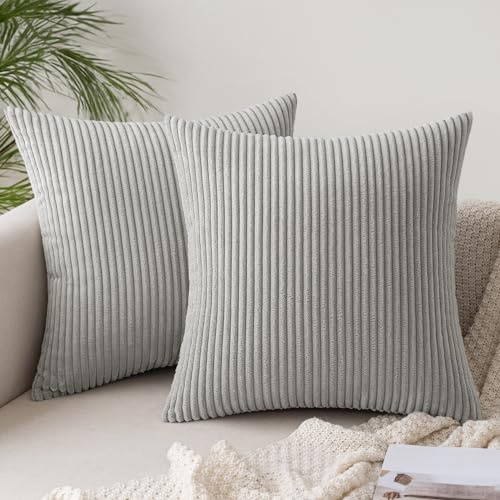 Slozzi Kordsamt Kissenbezug 50x50 Hellgrau Kissenbezüge 2er Set Kissenhülle | Sofakissen Dekokissenbezug Couchkissen Weich für Sofa Schlafzimmer Wohnzimmer Balkon