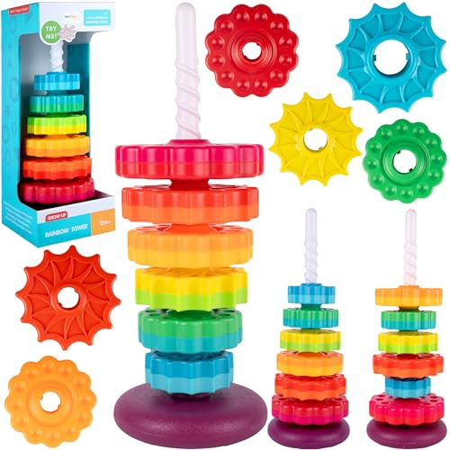 MalPlay Tour d'empilage colorée - Tour pyramide créative - 6 disques torsadés - Jouet à emboîter pour bébé avec filetage en spirale - Tour empilable à anneaux