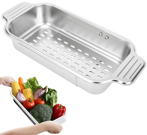 ARNTY Scolapasta da Lavello, Scolapasta Acciaio Inox, Setaccio Estensibile per Lavello, Accessori Cucina Ideale per Lavare Frutta e Verdura, Scolare la Pasta Cotta - Grande