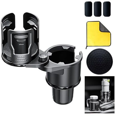 Car Cup Holder Expander,2 in 1 Expandable Cup Holder for Car with Locking Function and 360° Rotating,All Purpose Expandable Car Cup Holder Adjustable Base (S(2.95-5.9 in))