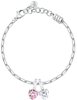 Morellato Bracciale Donna in Acciaio, Cuori, Zirconi, Catena, Collezione DROPS - SCZ1347