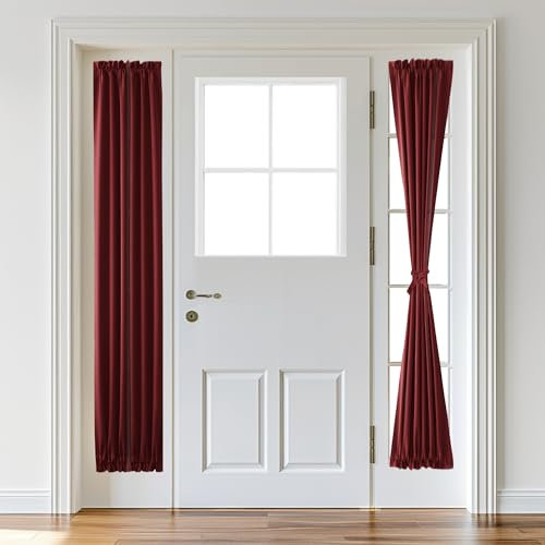 XWZO Door Curtains for Window, Thermal and Room Darkening for French Door, Rod Pocket Blackout Curtains for Kitchen, 12 x 72 Inches Long, Burgundy, 1 Panel