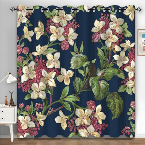 Boceoey Vorhänge Palmenblätter, Verdunkelungsvorhang Blumen mit Ösen, Vorhang Blickdicht für Schlafzimmer Wohnzimmer, Anlage Muster Gardinen Deko 2er Set 220 x 140 cm (HxB) Q-332